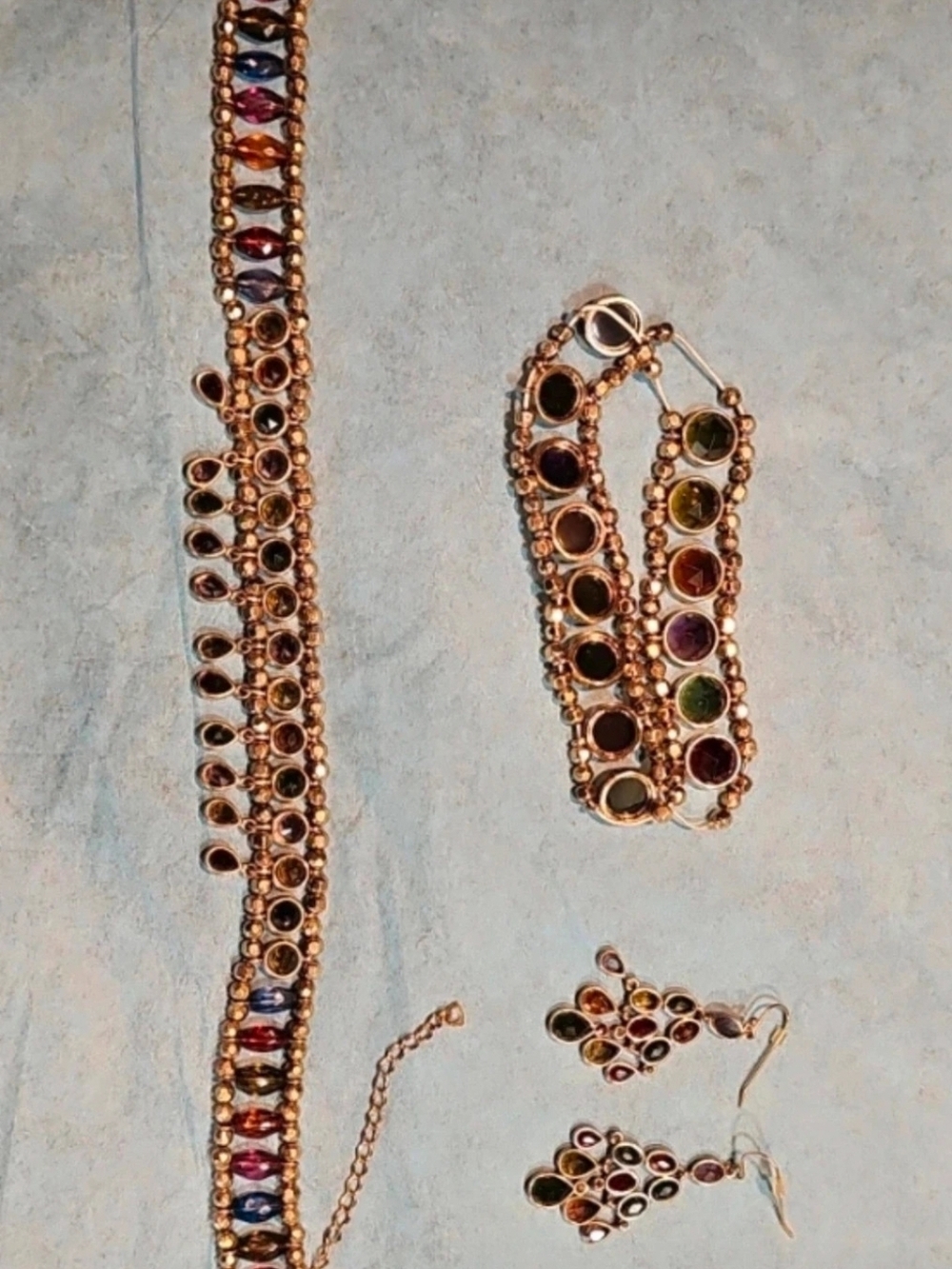 Multicolor Stone Gold-Tone Necklace, Bracelet and Earring Set - Women Jewelry